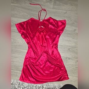 Studio Y Shimmery Red Halter Tunic Top